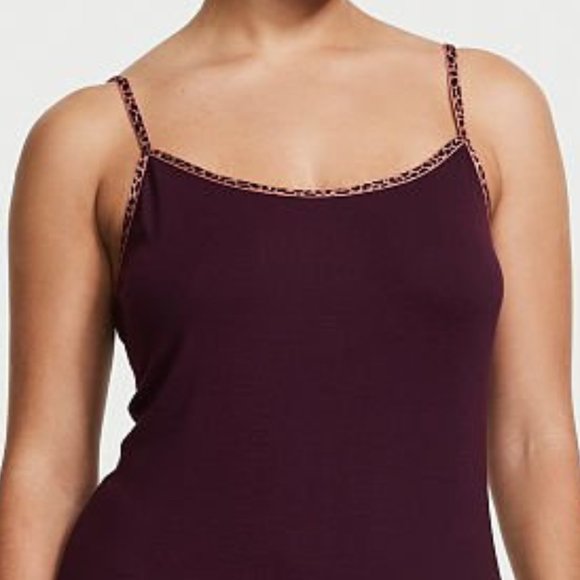VS Modal Rib Nightgown Purple w/ Leopard Print Trim So Comfy and Cute - Picture 5 of 15